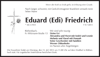 Traueranzeige von Eduard Friedrich von Pegnitz-Zeitung
